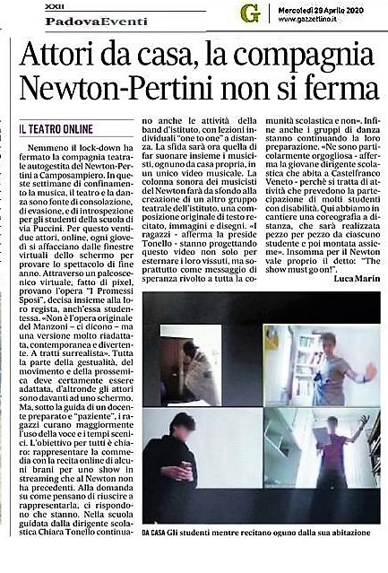 Il Gazzettino - "Attori da casa, la compagnia Newton-Pertini non si ferma"