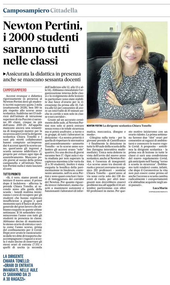  Il Gazzettino - "Newton-Pertini, i 2000 studenti saranno tutti nelle classi"