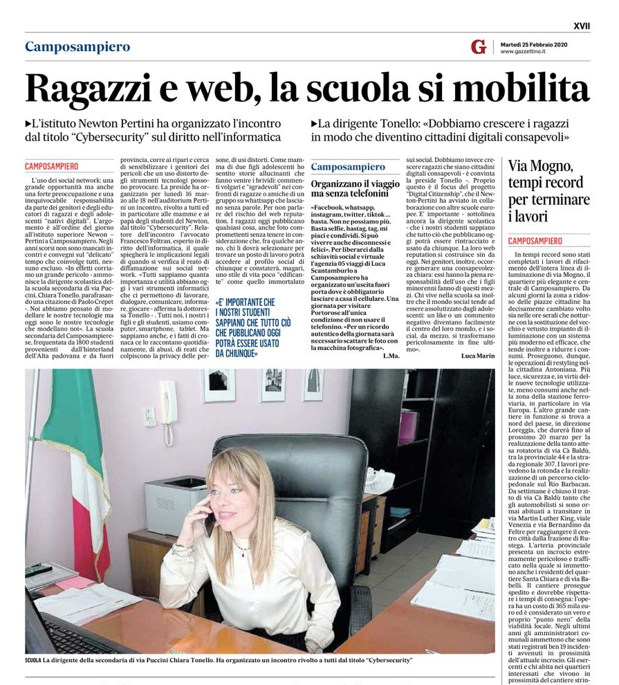 Il Gazzettino - "Ragazzi e web, la scuola si mobilita"